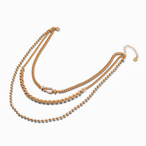 Gold-tone Crystal Buckle Multi-Strand Chain Necklace,