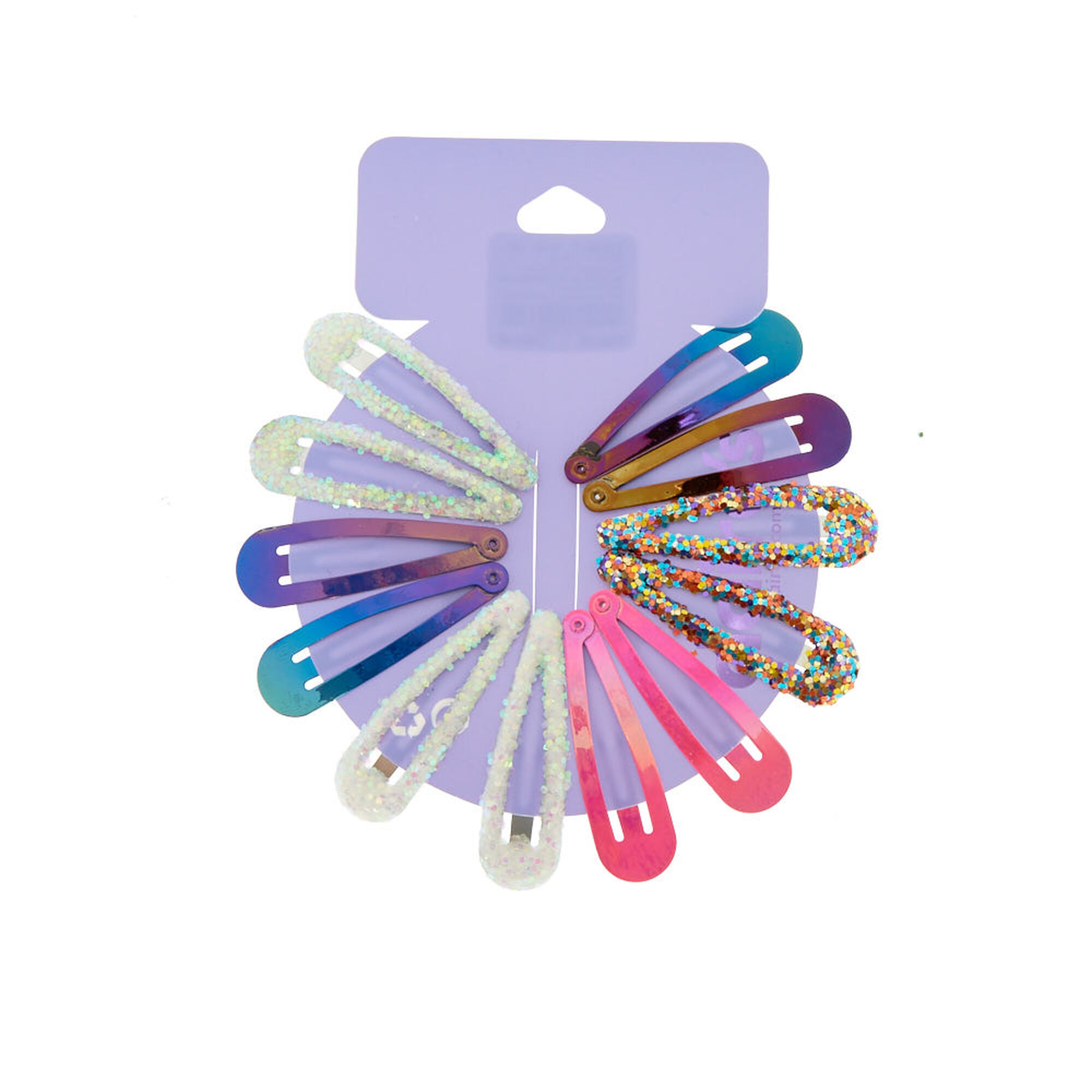 Anodized Glitter Snap Hair Clips - Rainbow, 12 Pack | Claire's US