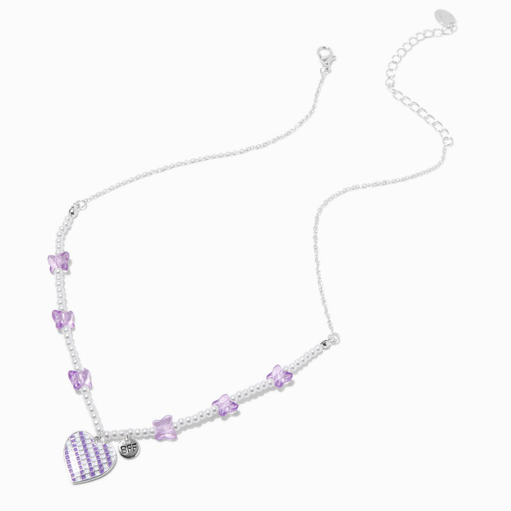 Best Friends Purple Heart &amp; Butterfly Pearl Beaded Pendant Necklaces - 2 Pack,
