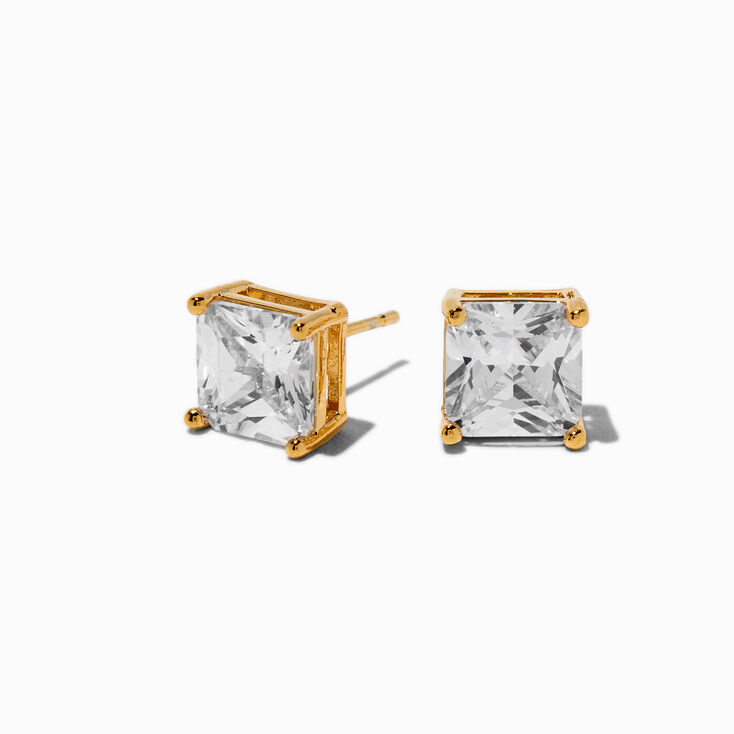 C LUXE by Claire&#39;s 18kt Gold Plated Cubic Zirconia 8mm Square Stud Earrings,