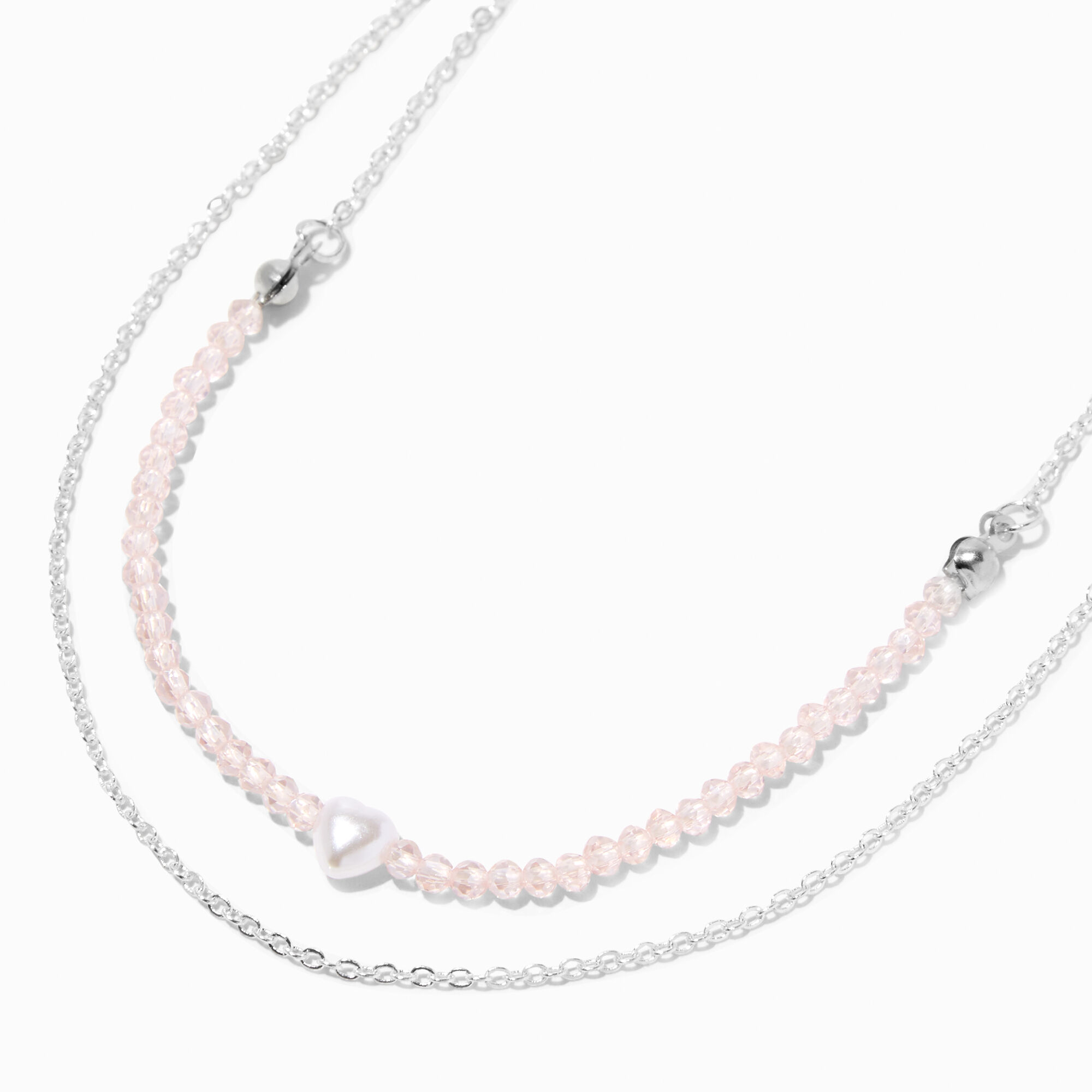 Silver & Pink Beads Multi-Strand Necklace,
