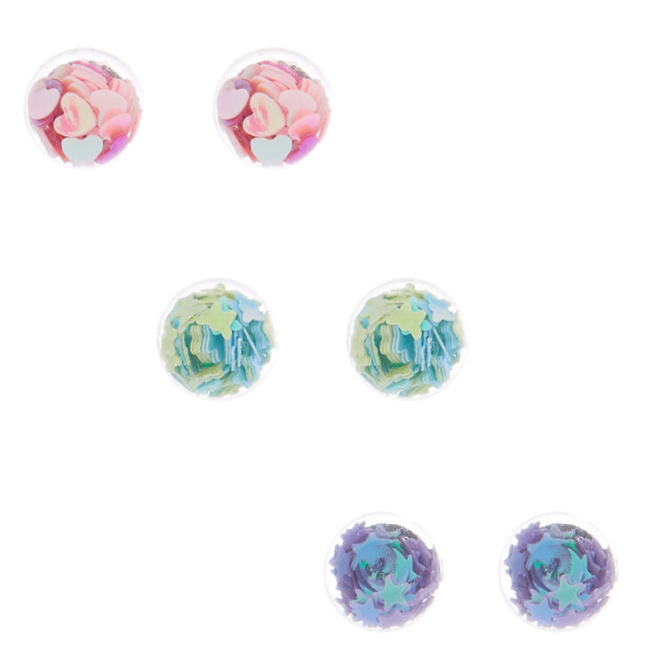 Claire's Lot de 3 paires de clous d'oreille remplis de confettis mobiles