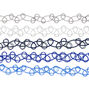 Mixed Metallic Tattoo Choker Necklaces - Blue, 5 Pack,