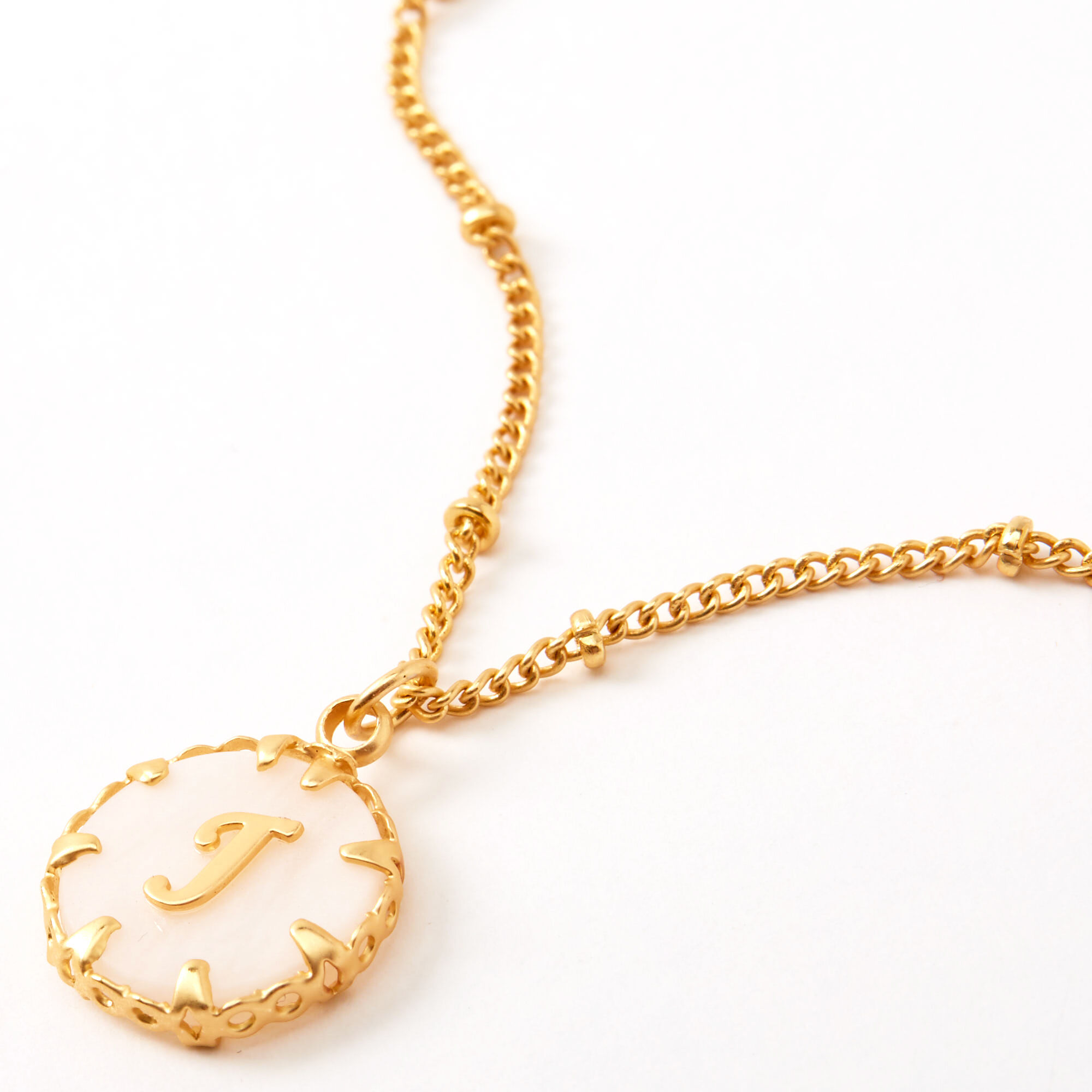 Gold Shell Initial Pendant Necklace - J,