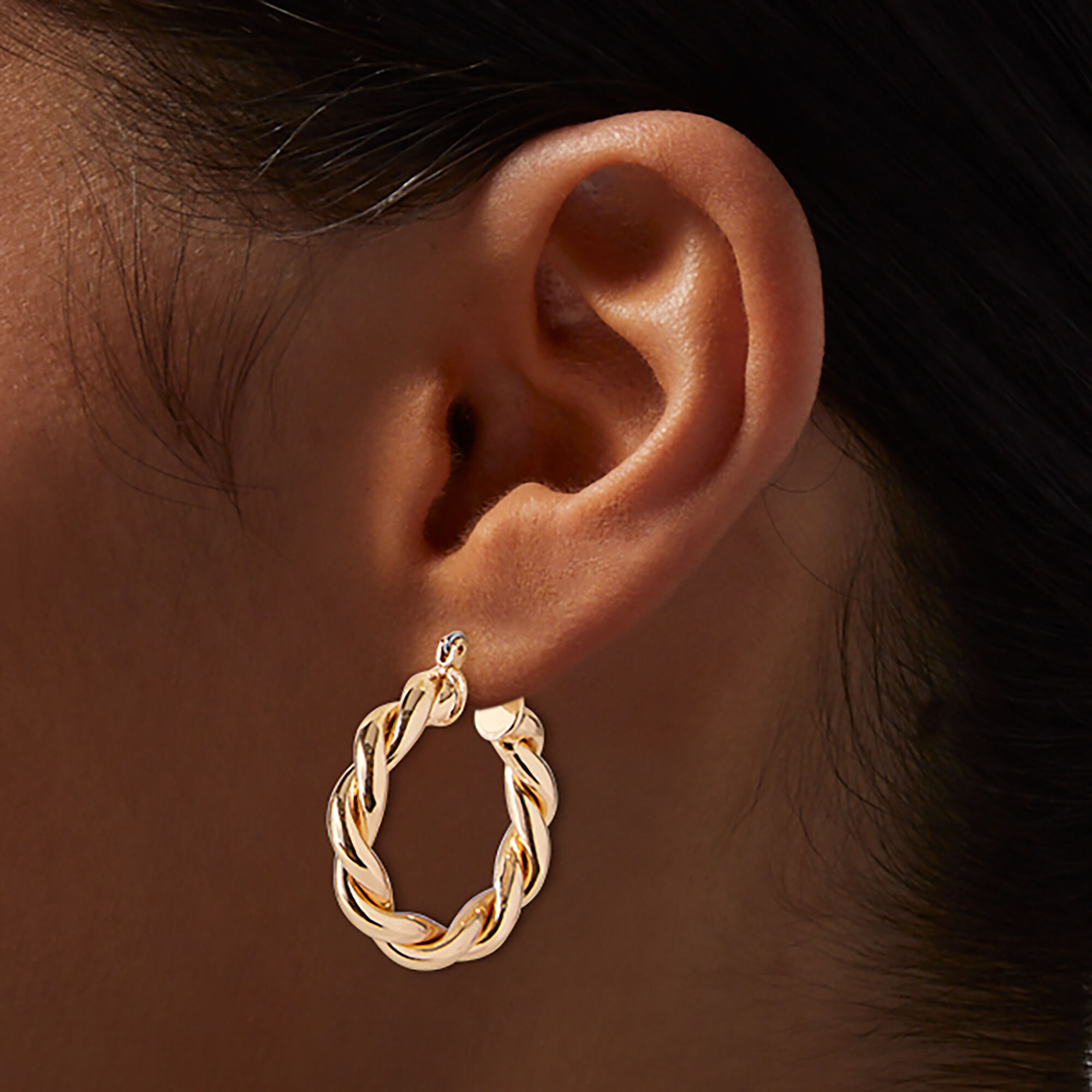 Gold-tone Chunky Twist 30mm Hoop Earrings ,