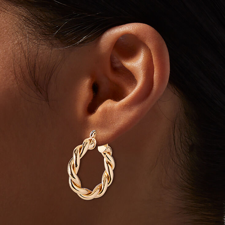 Gold-tone Chunky Twist 30mm Hoop Earrings ,