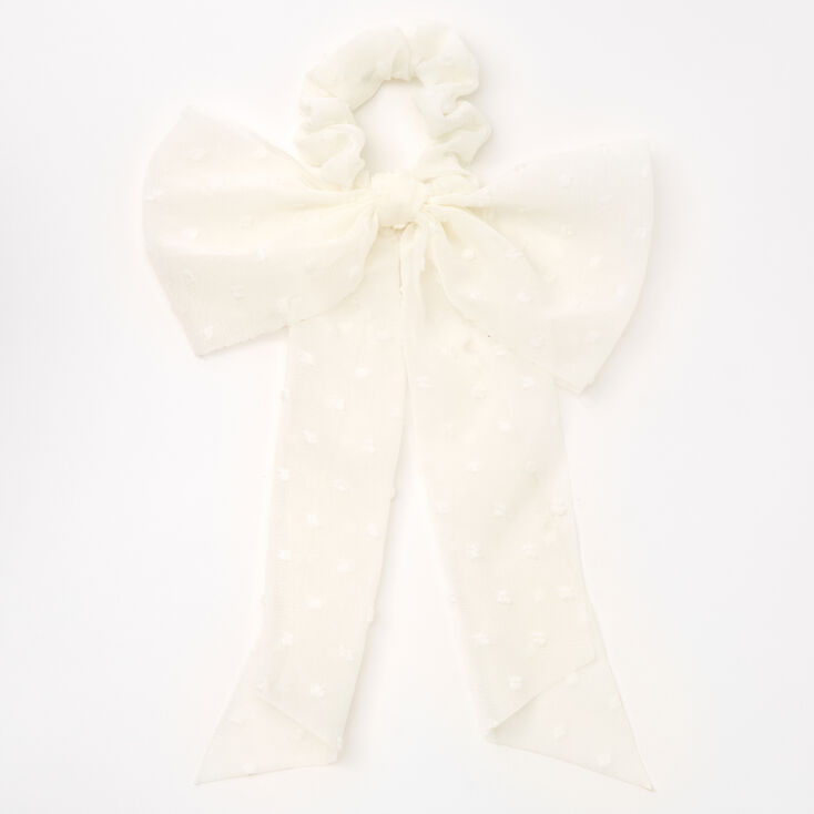 Small Organza Bow Hair Scrunchie Scarf - White,