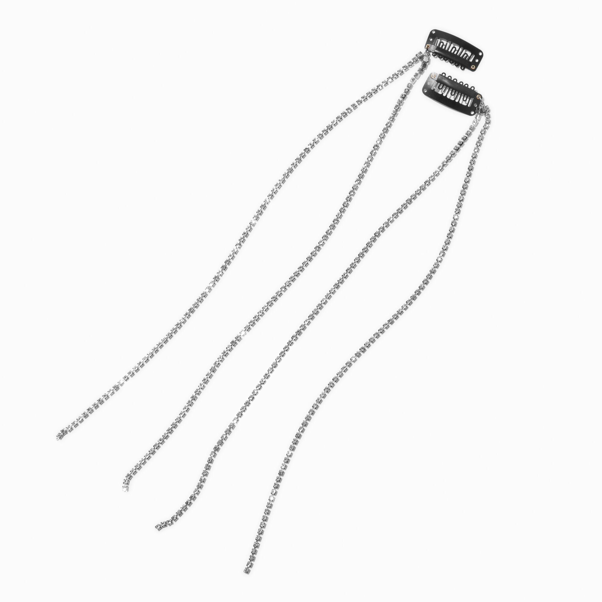 Silver Rhinestone Faux Hair Clip In Extensions - 2 Pack,
