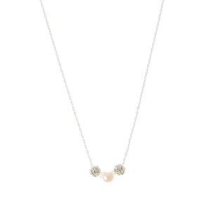 Silver-tone Crystal Fireball Pearl Pendant Necklace,