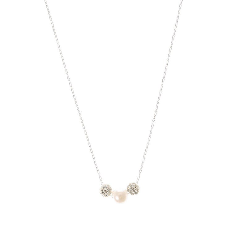 Collier &agrave; pendentif perle d&#39;imitation boule de feu en strass couleur argent&eacute;e,