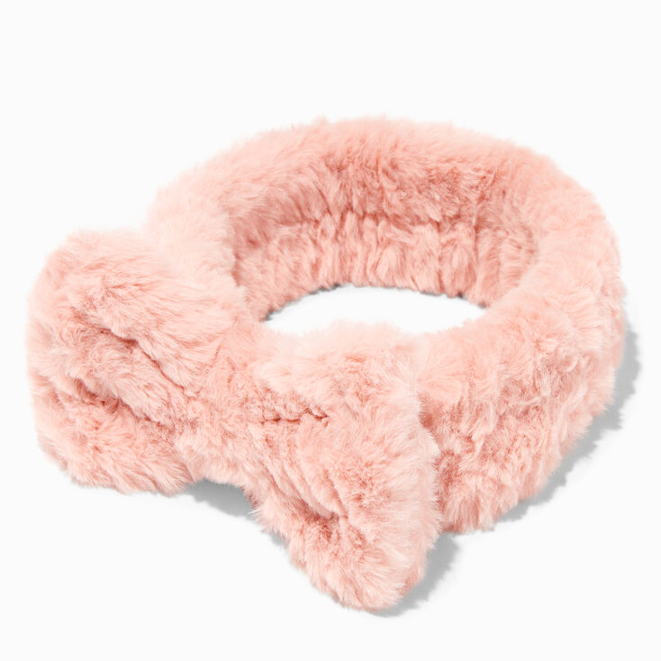 Blush Pink Furry Makeup Bow Headwrap,