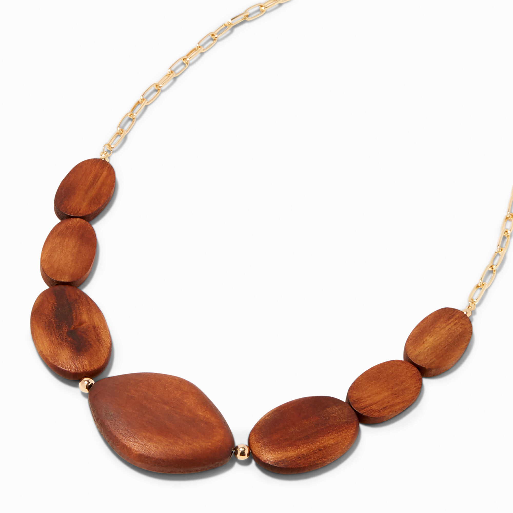 View Claires Chunky Wood Beads Necklace Gold information
