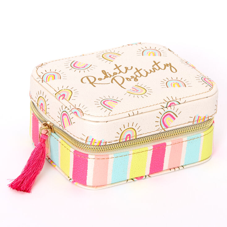 Radiate Positivity Rainbow Print Travel Jewellery Holder - White,