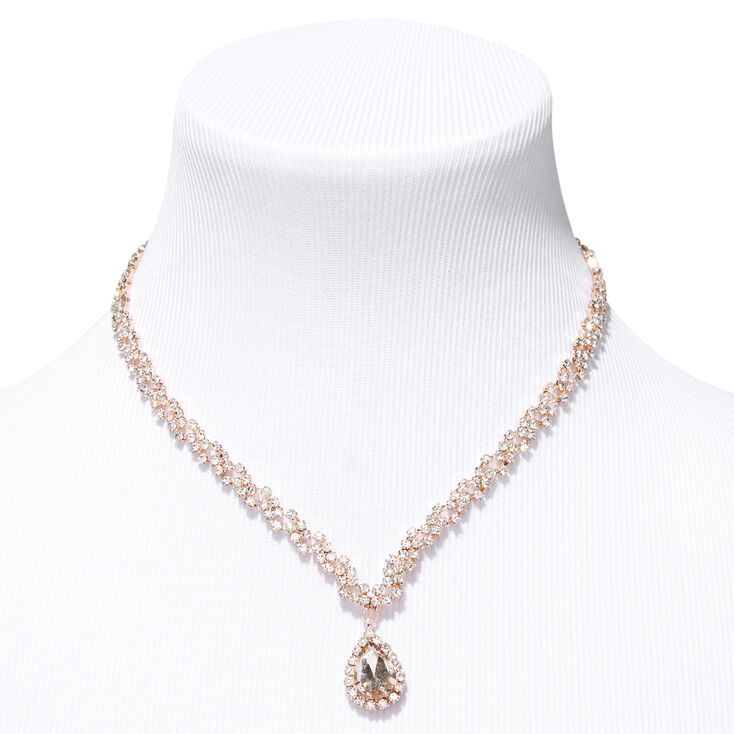 Rose Gold Crystal Teardrop V-Neck Jewellery Set - 2 Pack,