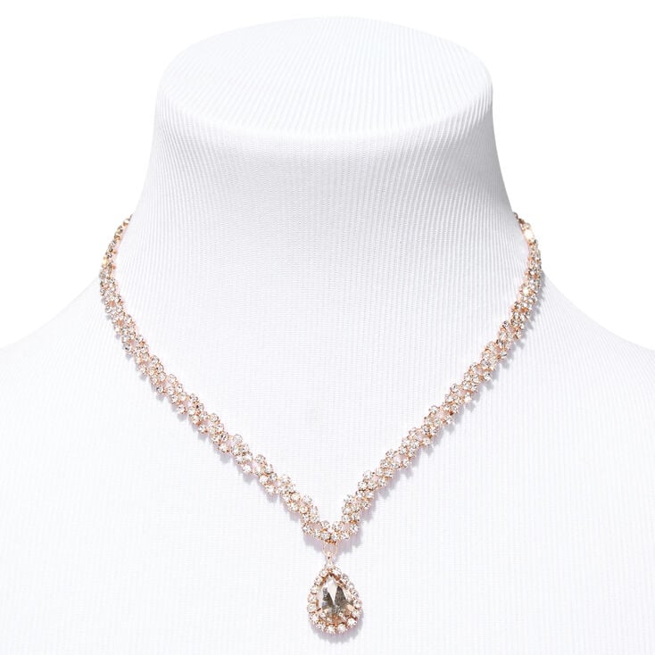 Rose Gold Crystal Teardrop V-Neck Jewelry Set - 2 Pack,