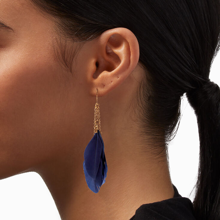 Navy Blue 3.5&quot; Feather Drop Earrings,