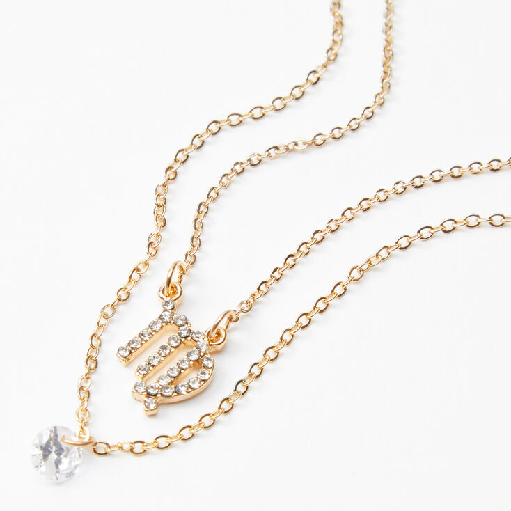 Gold Cubic Zirconia Zodiac Multi Strand Necklace - Virgo,