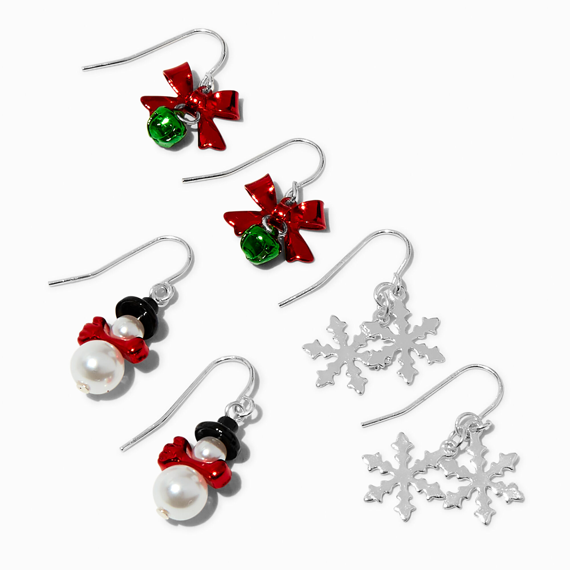 View Claires Holiday Motifs Drop Earrings 3 Pack Red information