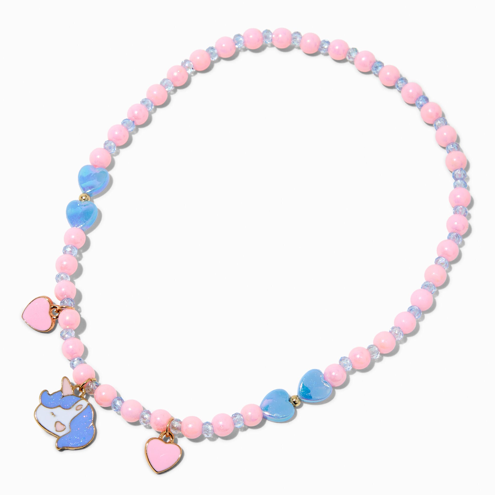 Collier élastique perlé à breloques licornes roses Claire's Club,