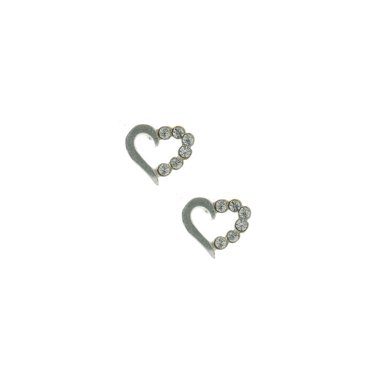 Sterling Silver Half Stone Heart Stud Earrings,