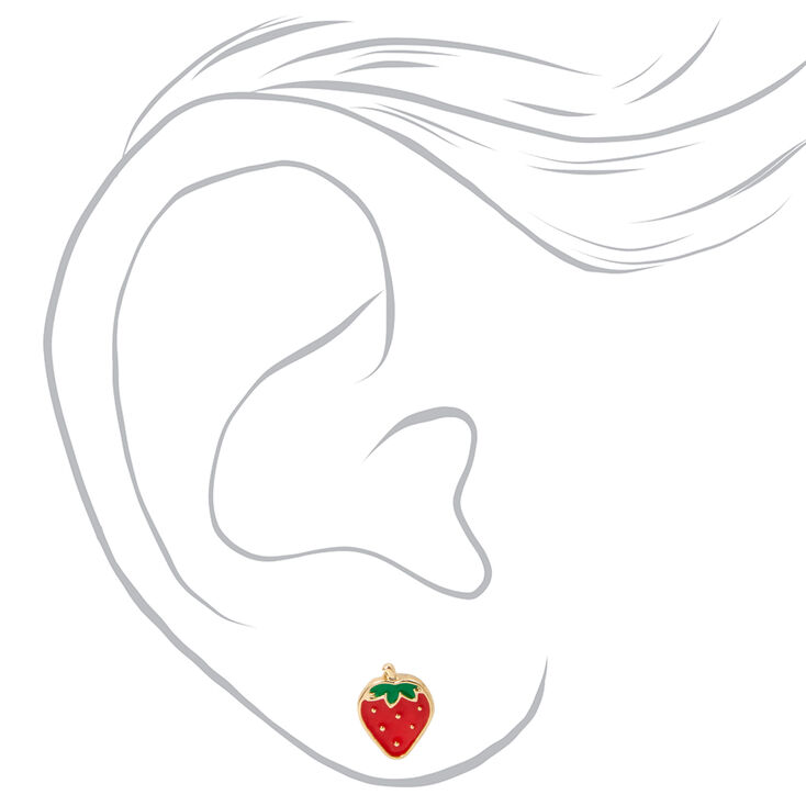 Strawberry Motif Stud Earrings - 6 Pack,