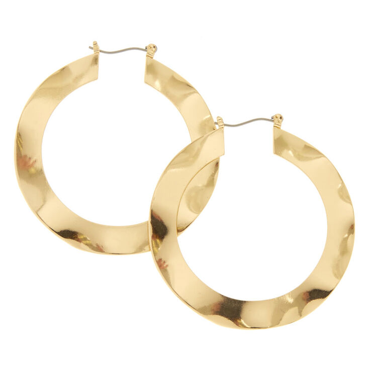 Gold 50MM Hammered Hoop Earrings,