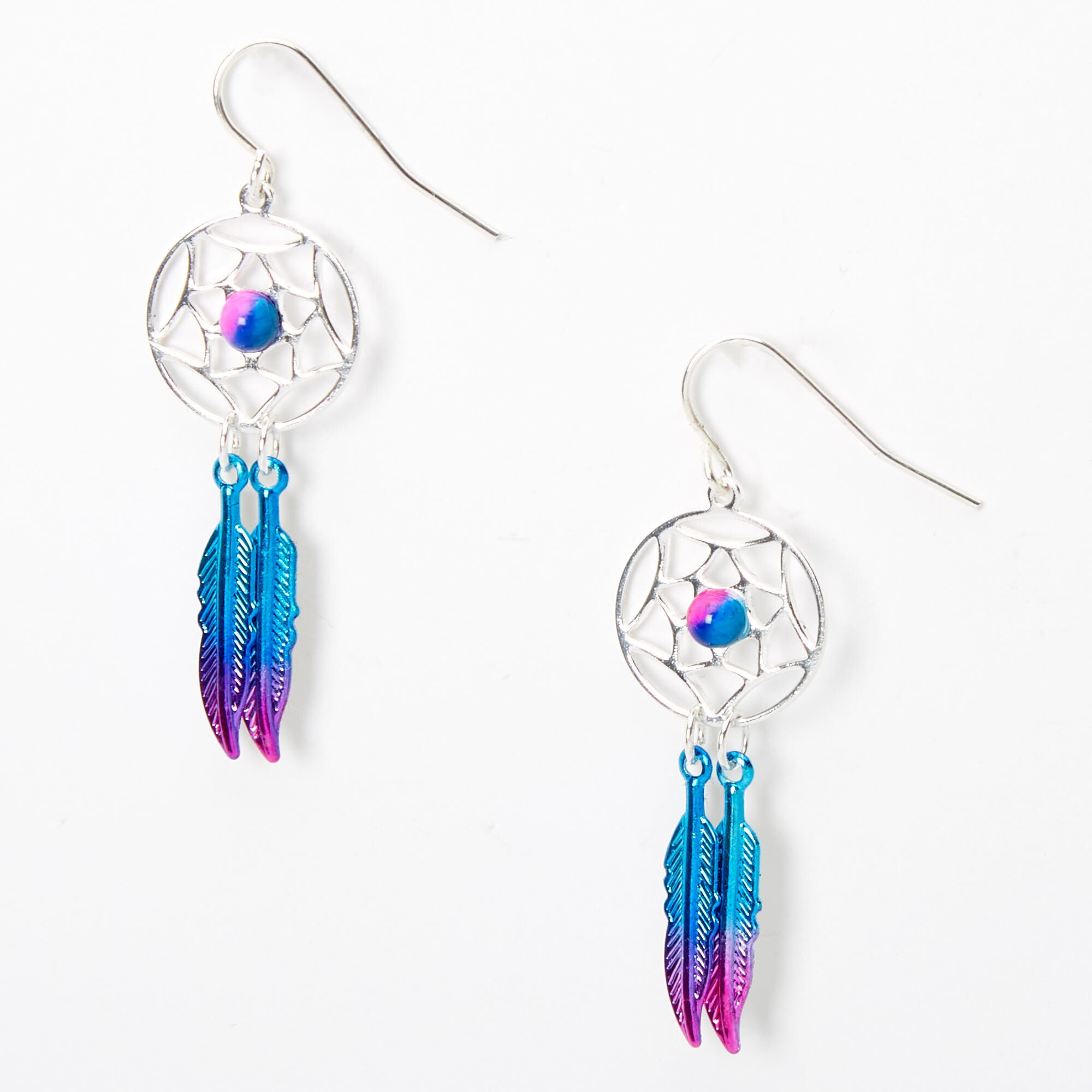 View Claires Silver 15 Pink Beaded Dreamcatcher Drop Earrings Blue information