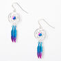 Silver 1.5&quot; Pink &amp; Blue Beaded Dreamcatcher Drop Earrings,