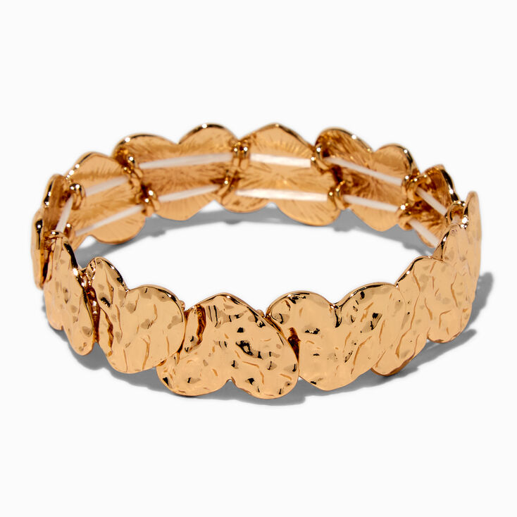 Gold-tone Textured Heart Stretch Bracelet ,