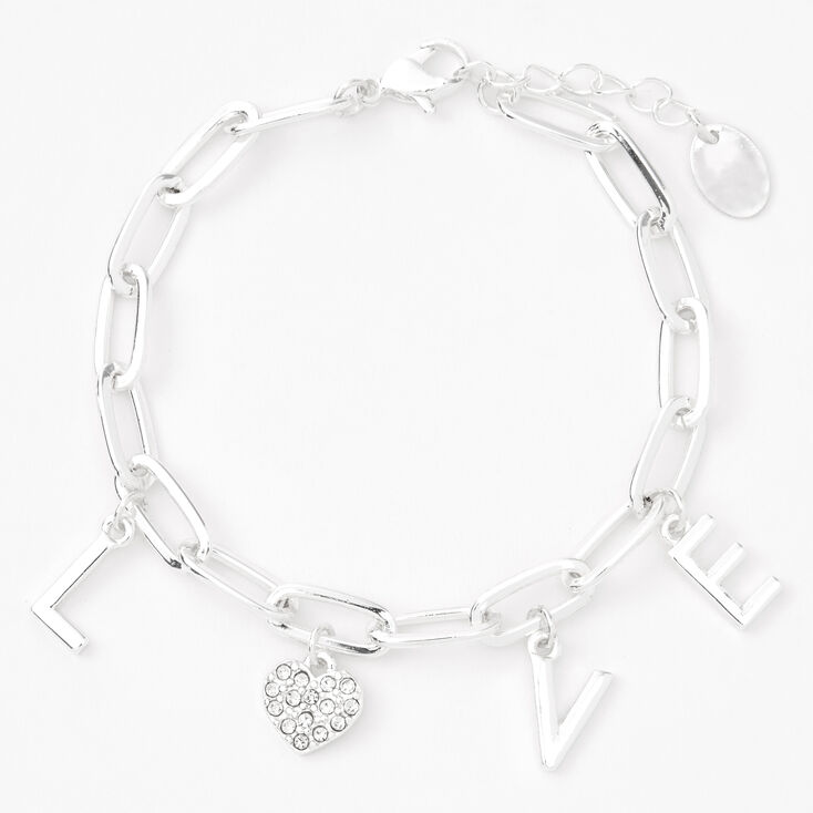 Silver L-O-V-E Charms Chain Link Bracelet,