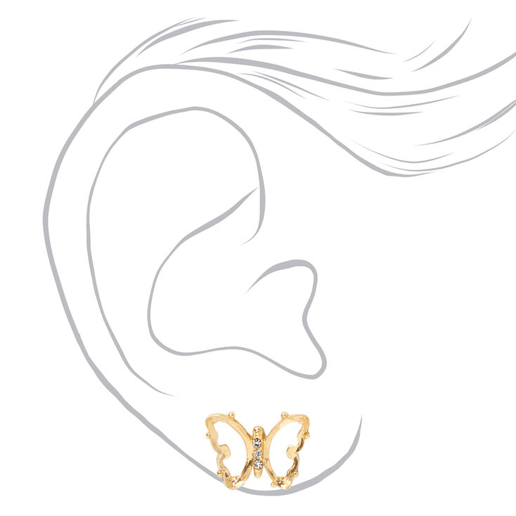 Rhinestone Butterfly Stud Earrings - Gold,