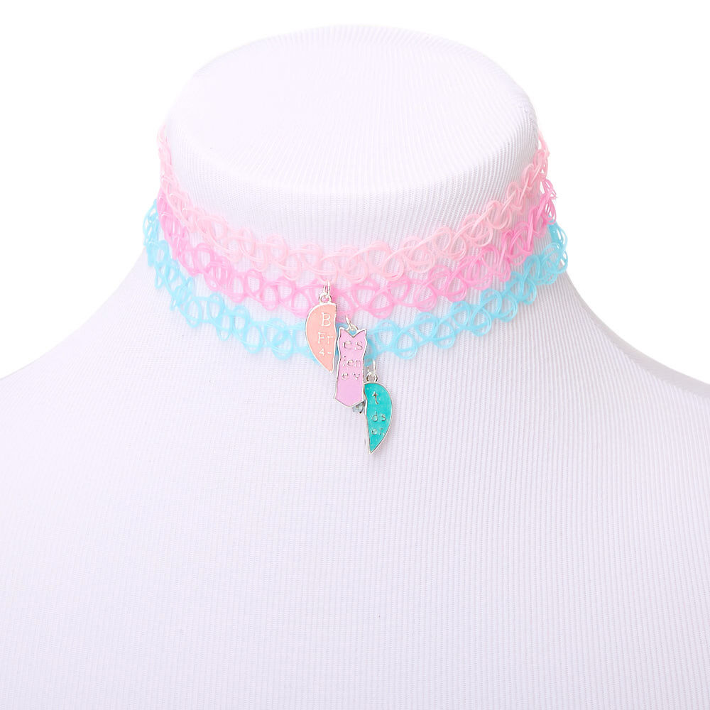 Best Friends Pastel Heart Tattoo Choker Necklaces 3 Pack