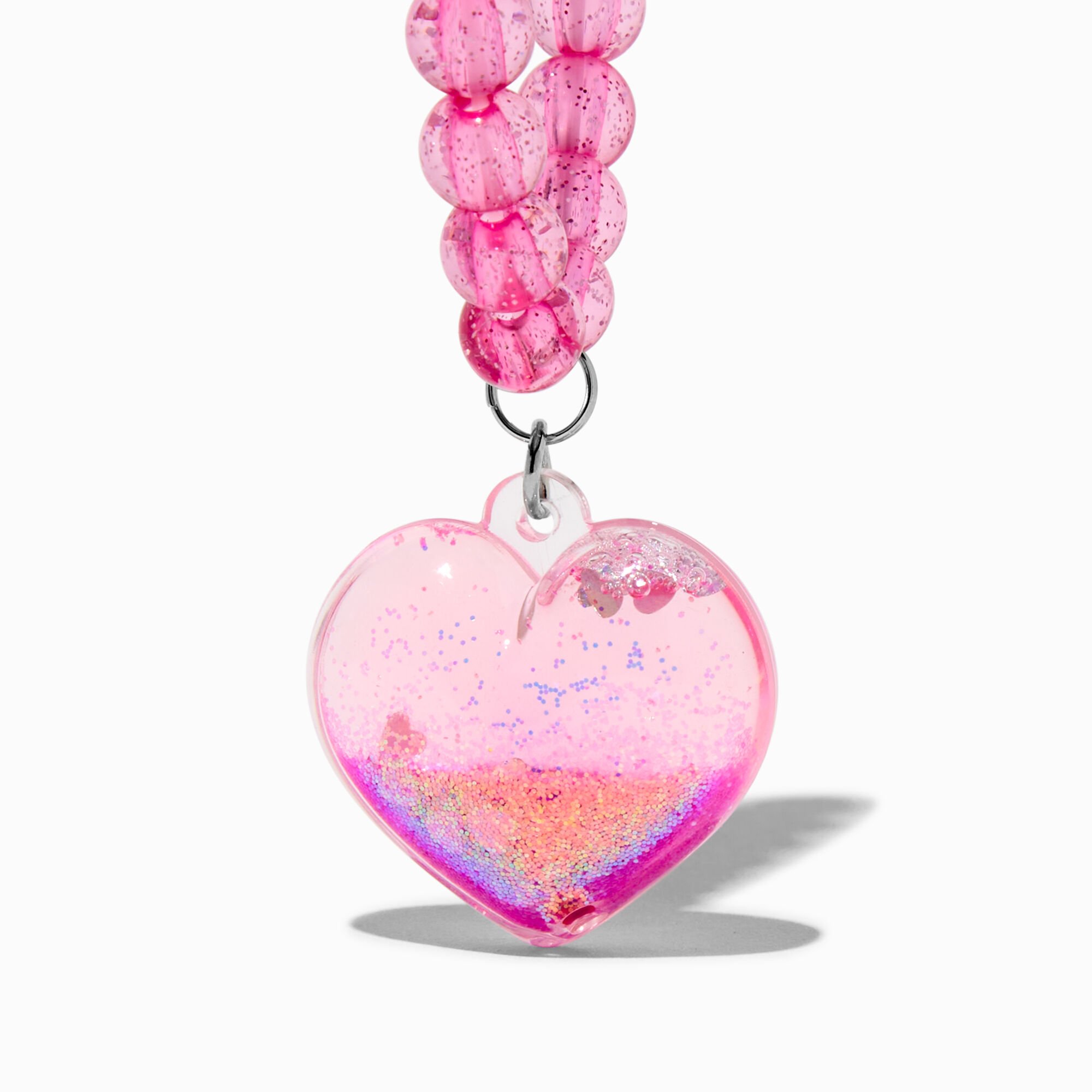 Claire's Club Pink Liquid-Filled Glitter Heart Stretch Bracelet,