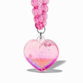 Claire&#39;s Club Pink Liquid-Filled Glitter Heart Stretch Bracelet,