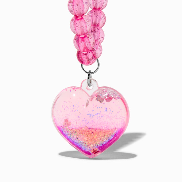 Claire&#39;s Club Pink Liquid-Filled Glitter Heart Stretch Bracelet,