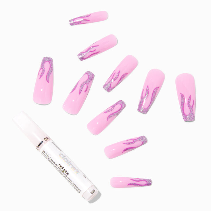 Pink Flame Tip Squareletto Vegan Faux Nail Set - 24 Pack