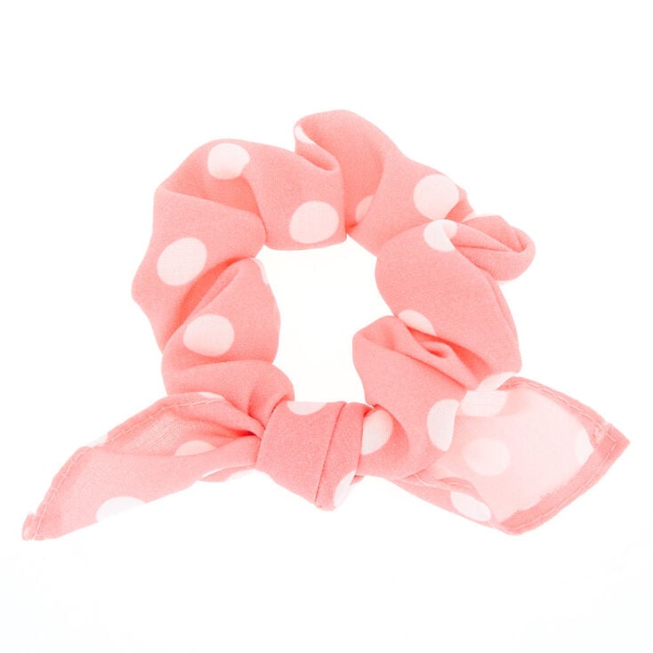 Small Polka Dot Knotted Bow Hair Scrunchie - Pink
