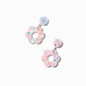 Sparkle Pink Daisy Drop Earrings,