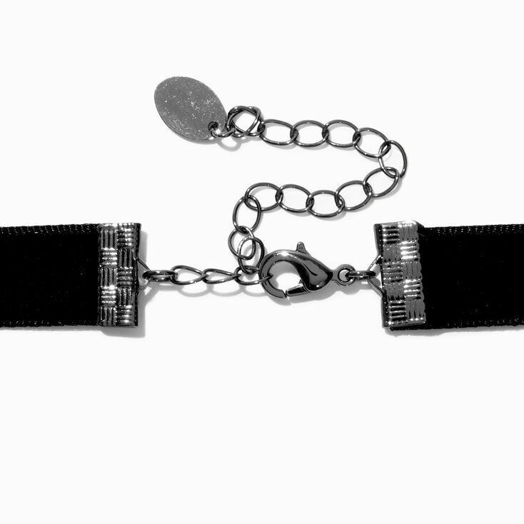 Silver-tone Crystal Heart Pendant Black Velvet Choker Necklace,