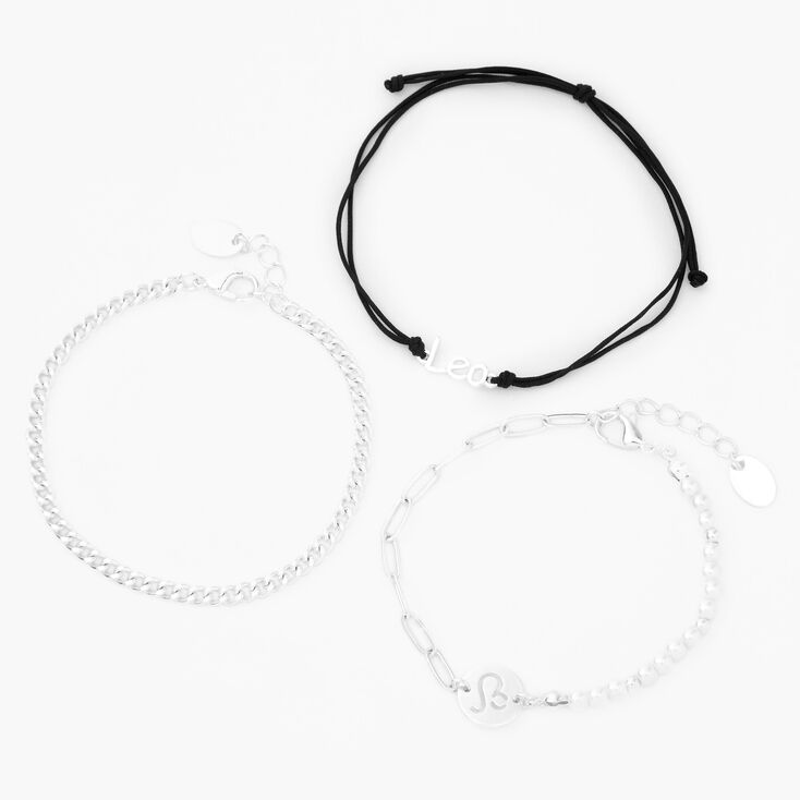 Silver Zodiac Bracelet Set - 3 Pack, Leo,