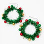 Christmas Silver 1&#39;&#39; Tinsel Wreath Hoop Earrings,