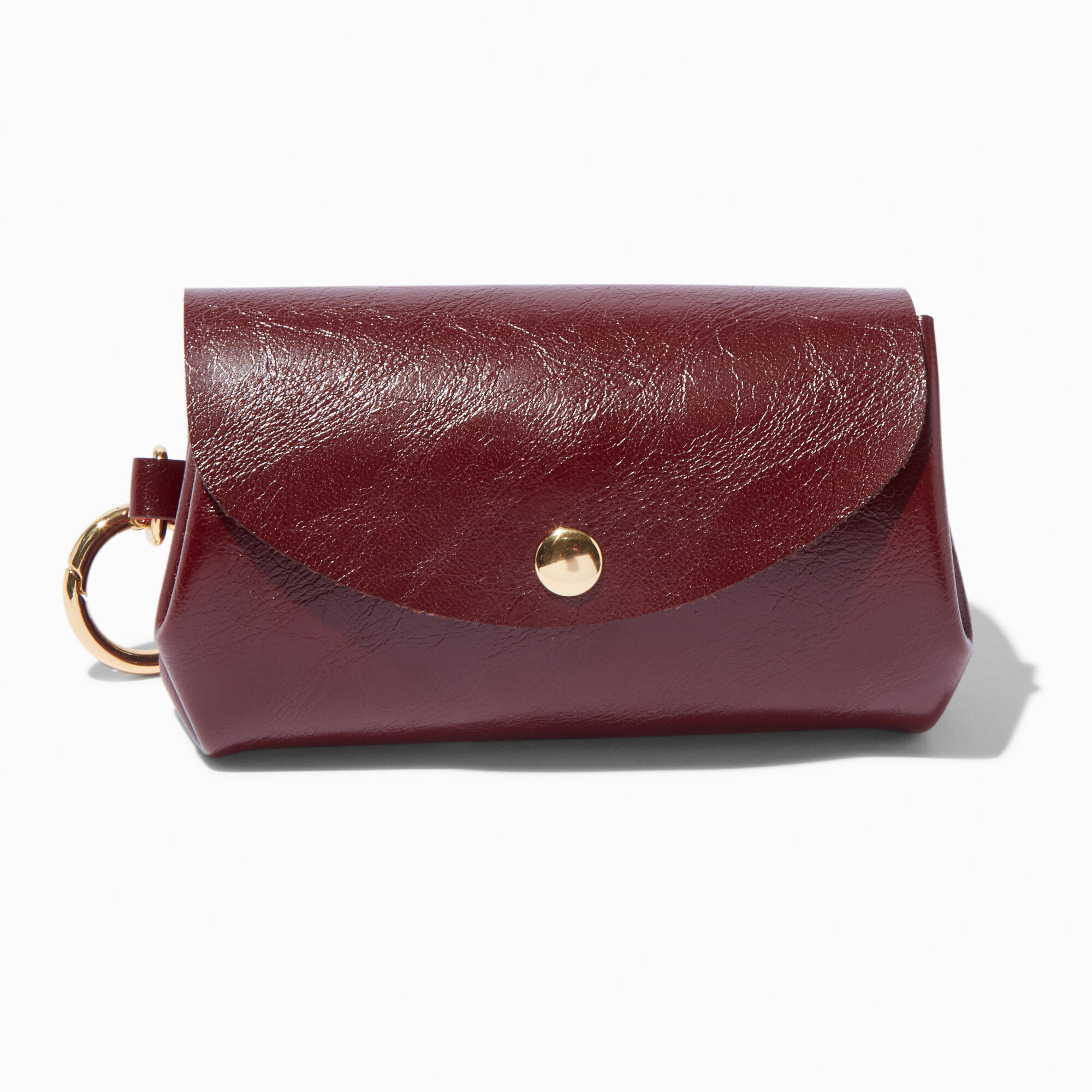 View Claires Maroon Faux Leather Coin Purse Keyring information