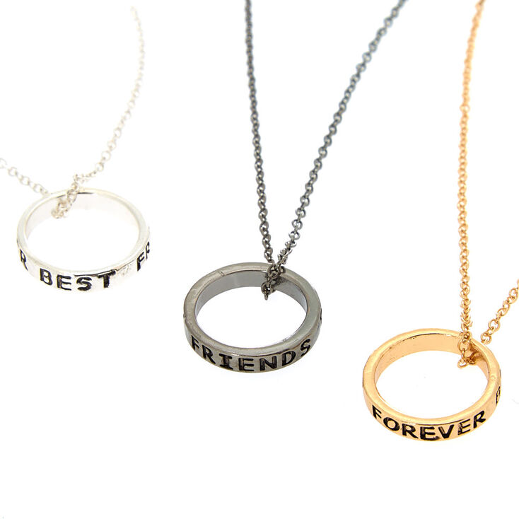 Mixed Metal Best Friends Ring Pendant Necklaces - 3 Pack,