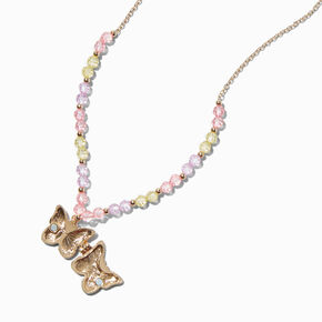 Pink Beaded Butterfly Locket Necklace,
