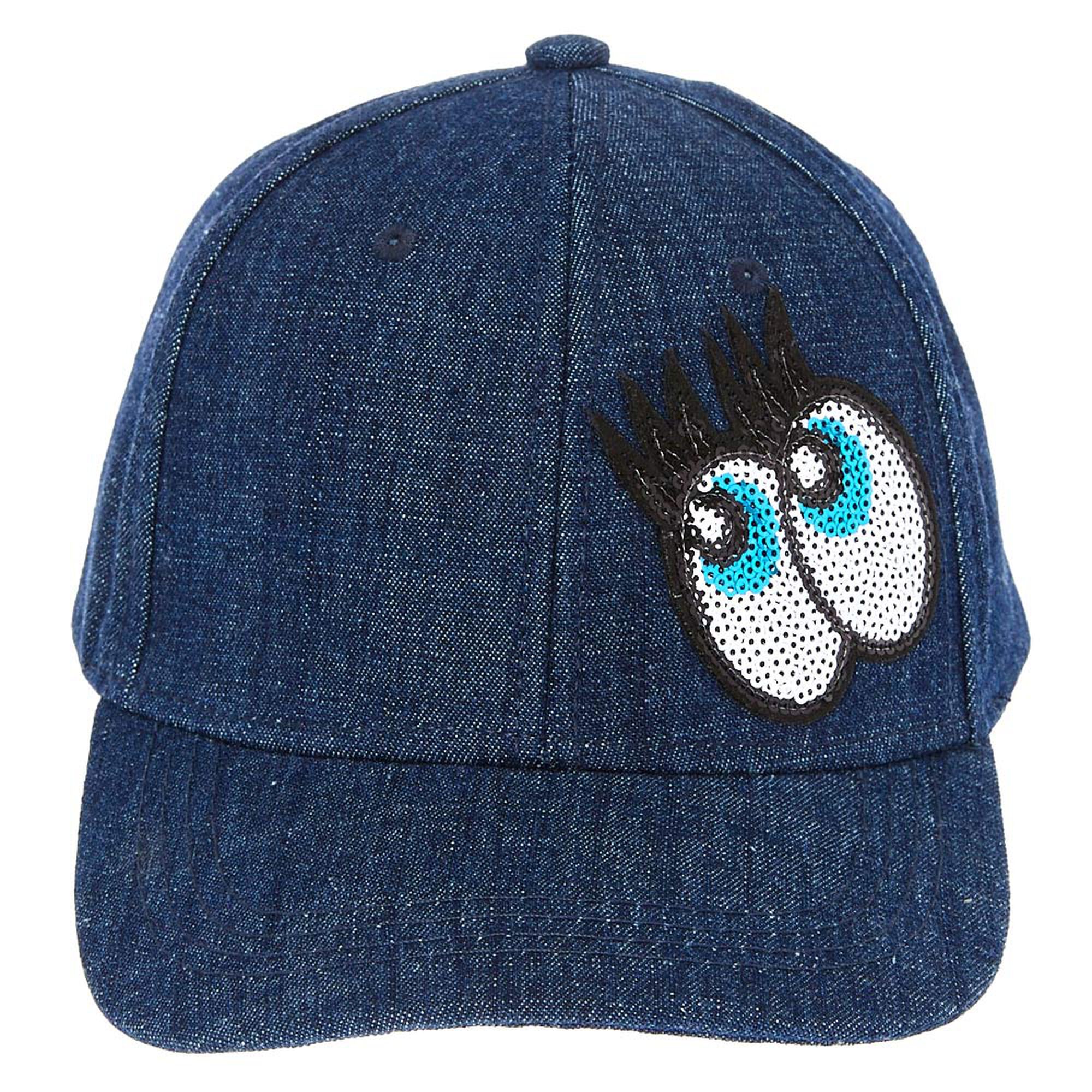Denim Baseball Cap with Sequin Eyes | Claire's US