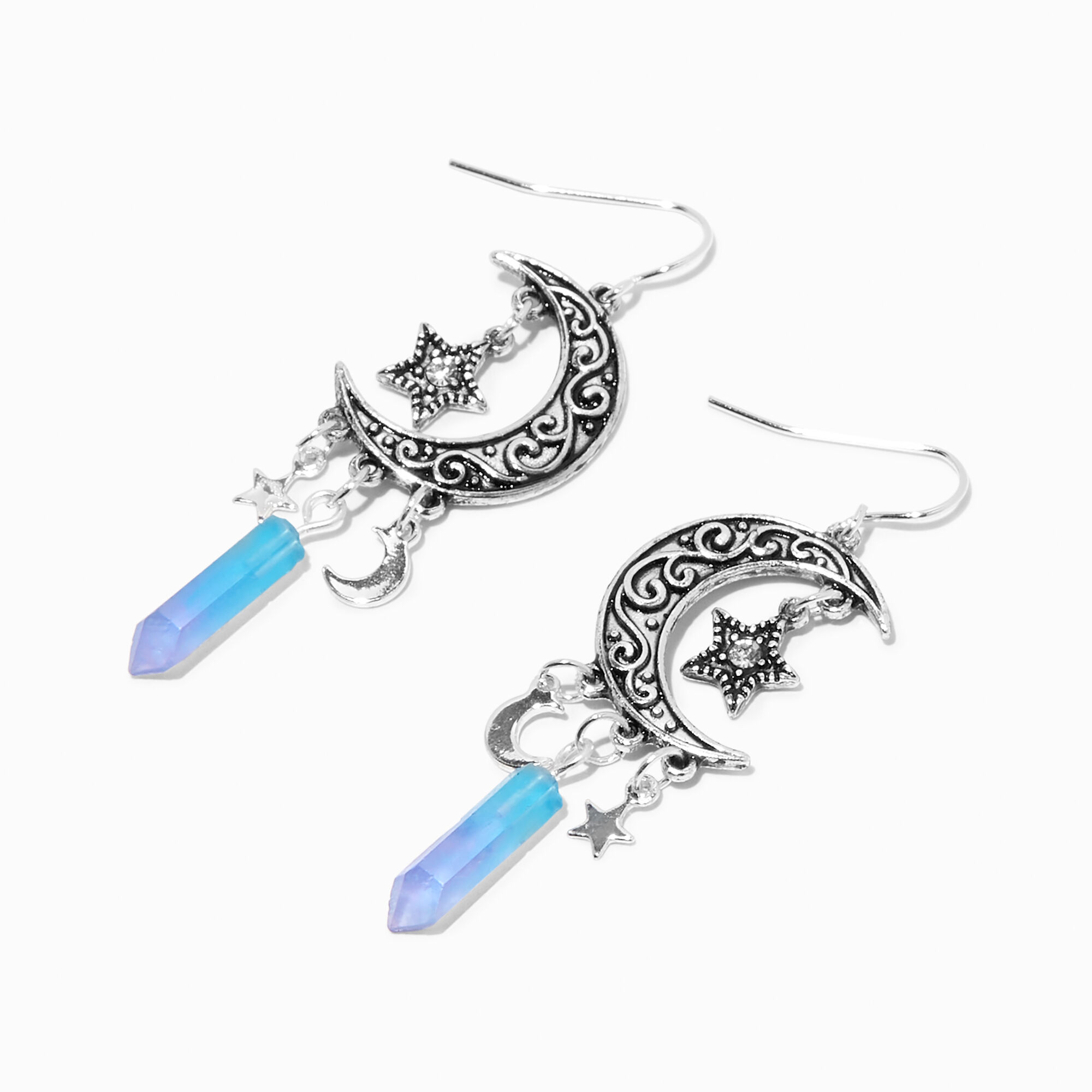 View Claires Mystical Gem Celestial 2 Drop Earrings Blue information