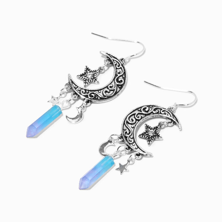 Blue Mystical Gem Celestial 2&quot; Drop Earrings,