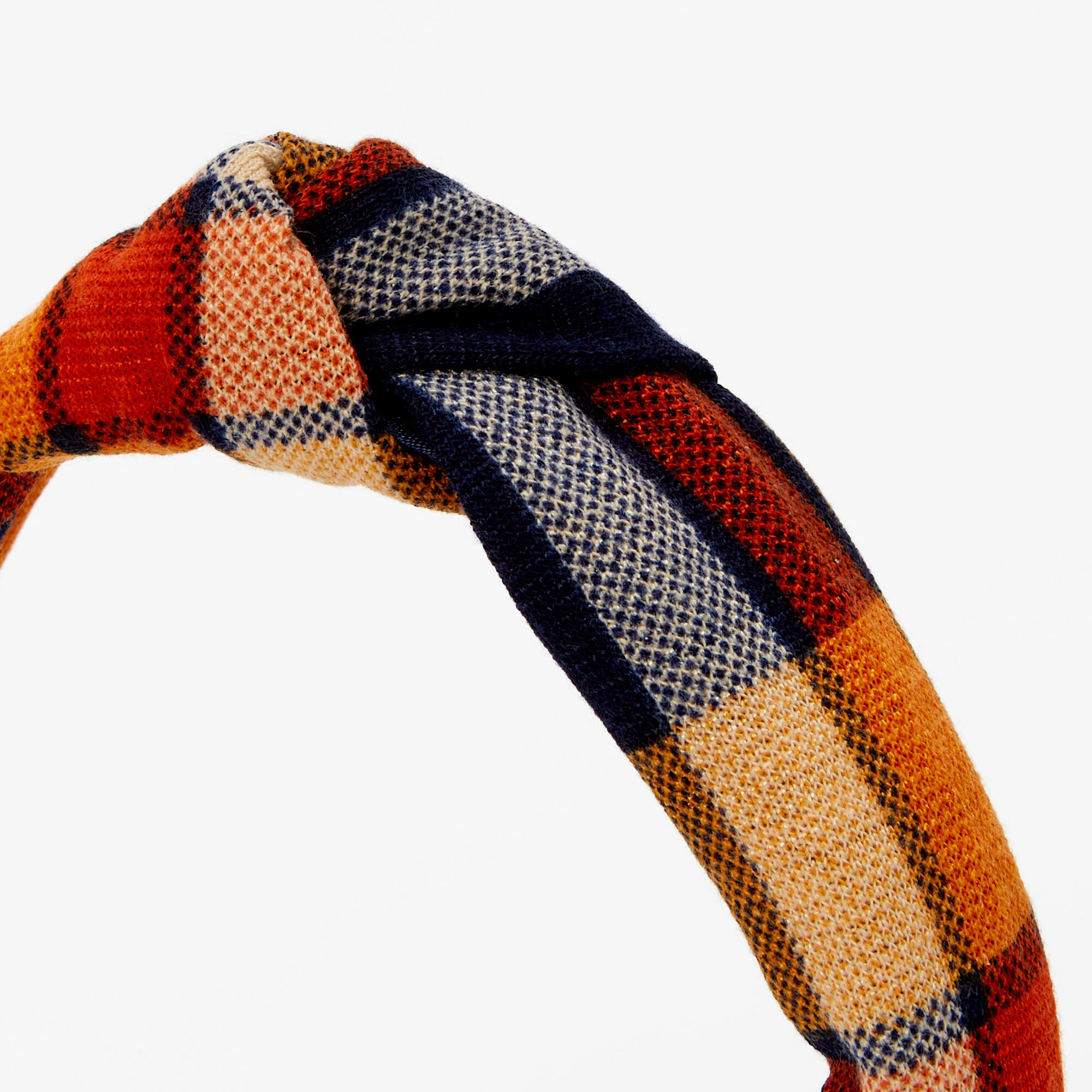 Orange, Navy & Red Plaid Knotted Headband,