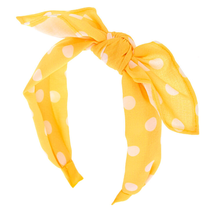 Polka Dot Knotted Bow Headband - Yellow,