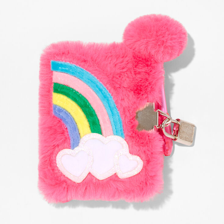 Claire's Club Pink Rainbow Mini Plush Lock Diary | Claire's US